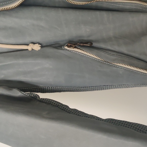 Luxury Designer Japanese Brand Leather Sky Blue Hoodie Jacket Boomer - Picture 2 of 6